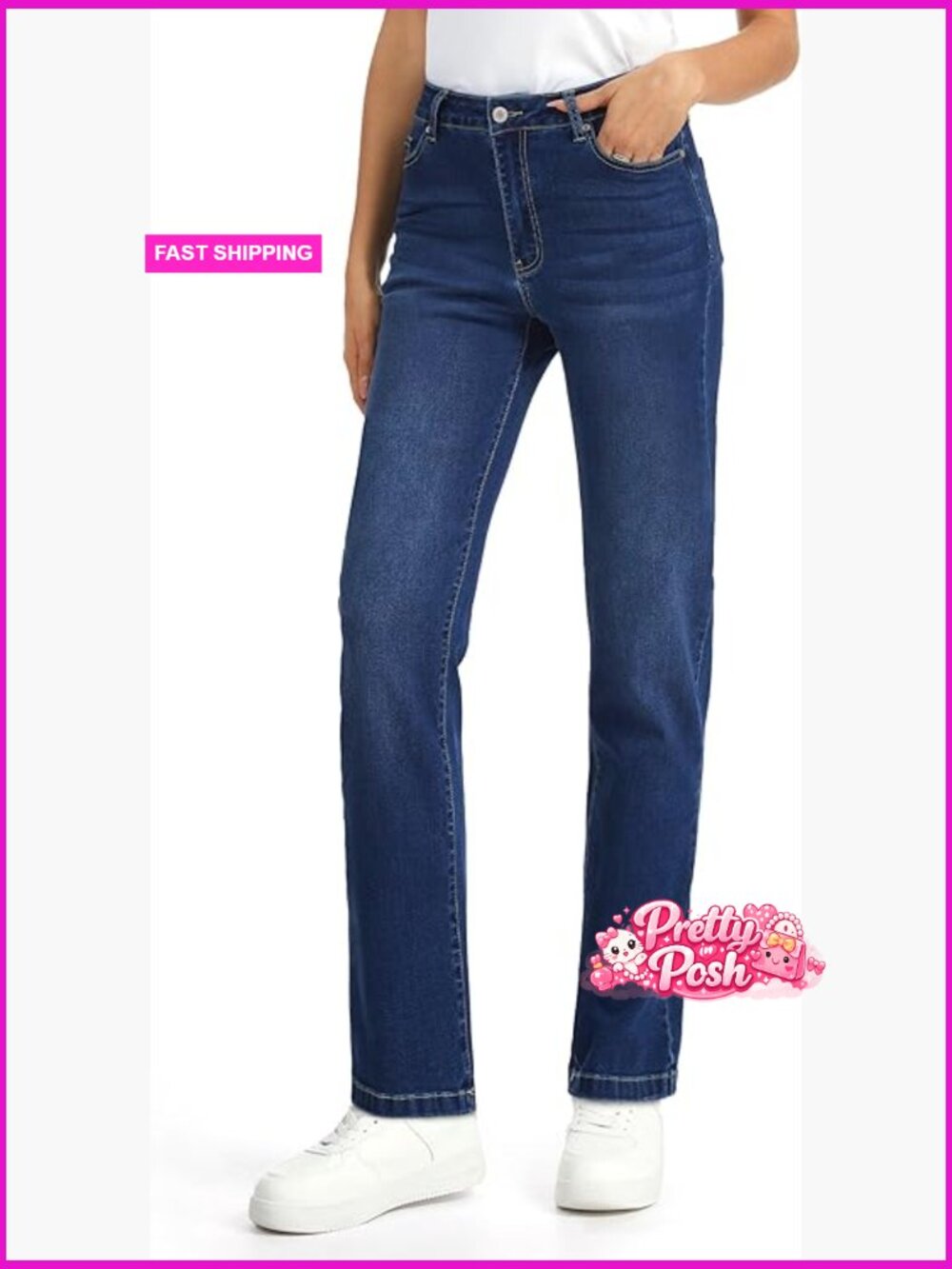 Straight Leg Jeans Stretch Denim Mid Rise Classic Fit Extra Long Casual Pants